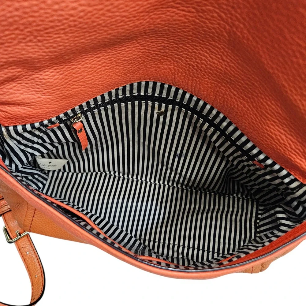 Kate Spade Pebbled Leather Crossbody Bag Coral Orange Flap Zip‎ Pocket Bright